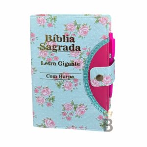 Biblia Sagrada Gigante Botão -Floral Verde - C/ Harpa
