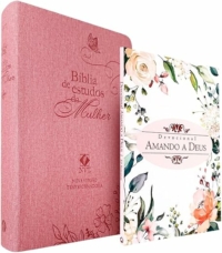 Kit Bíblia de Estudos da Mulher NVT Rosa Flores + Devocional Amando a Deus